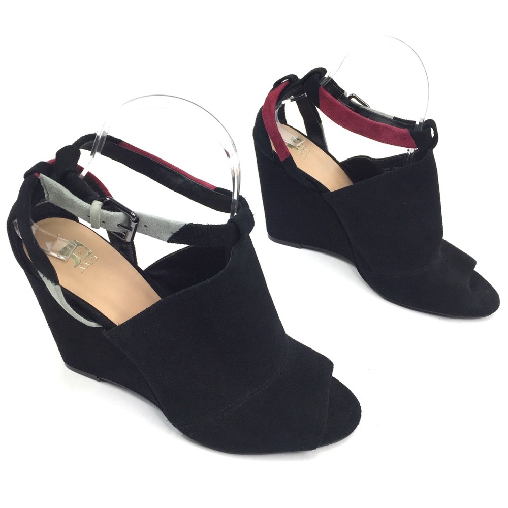 Joe’s Jeans Black Suede Wedges Open Toe Heels 9.5